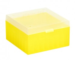 Cryo cső tároló doboz PP sárga 133x133mm mag 75mm